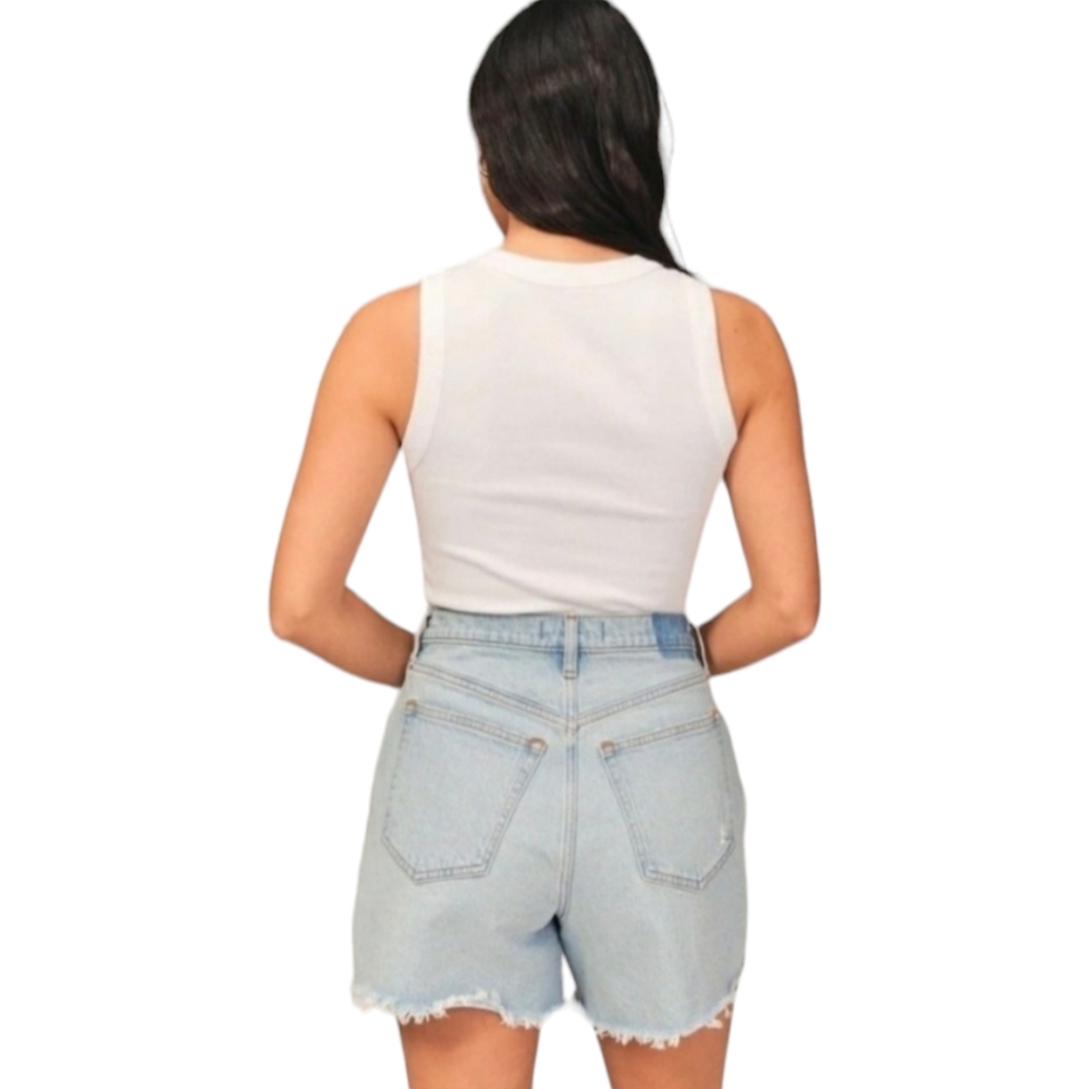 Abercrombie & Fitch Light Blue Distressed Denim Jean Shorts - Picture 9 of 9